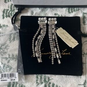 Kenneth Jay Lane Silvertone Imitation Pearl & Crystal Fringed Drop Earrings